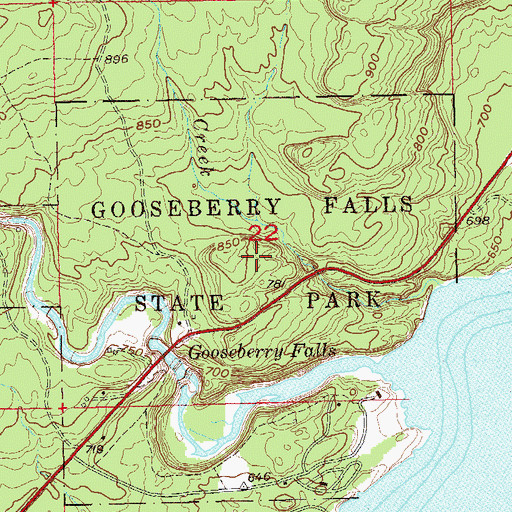 Topographic Map of Gooseberry Falls State Park, MN