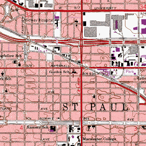 Topographic Map of Gorden School, MN