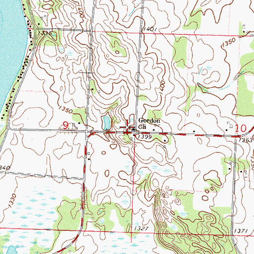 Topographic Map of Gordon Church, MN