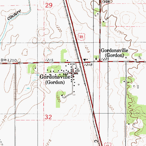 Topographic Map of Gordonsville, MN