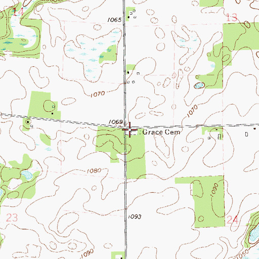 Topographic Map of Grace Cemetery, MN