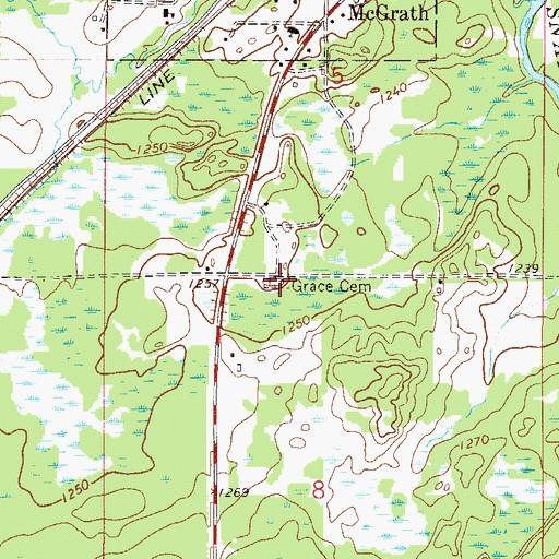 Topographic Map of Grace Cemetery, MN