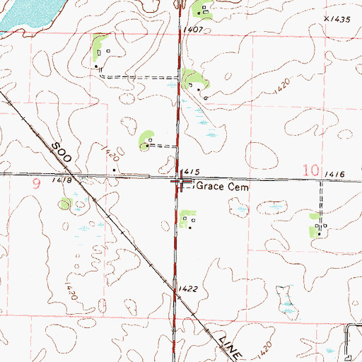 Topographic Map of Grace Cemetery, MN