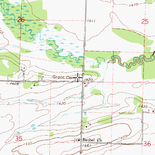 Topographic Map of Grace Cemetery, MN