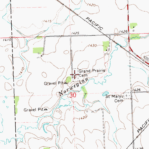 Topographic Map of Grand Prairie Cemetery, MN