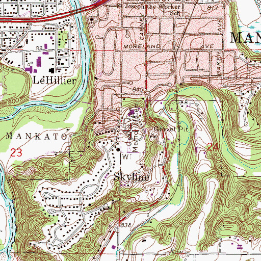 Topographic Map of Grand View Memorial Cemetery, MN