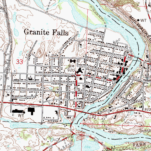 Topographic Map of Granite Falls, MN