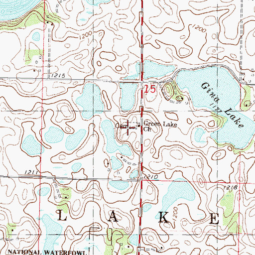Topographic Map of Green Lake Church, MN