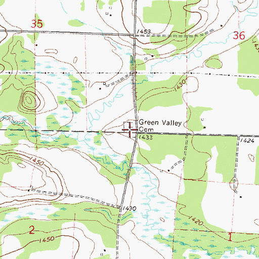 Topographic Map of Green Valley Cemetery, MN