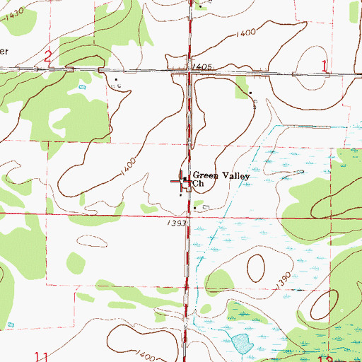 Topographic Map of Green Valley Church, MN