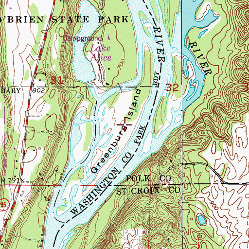 Topographic Map of Greenburg Island, MN