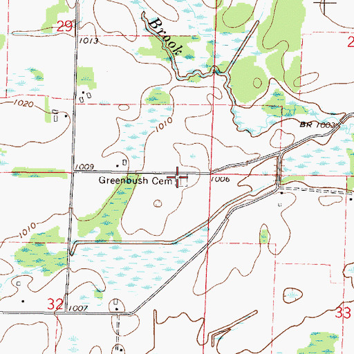 Topographic Map of Greenbush Cemetery, MN