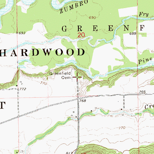 Topographic Map of Greenfield Cemetery, MN