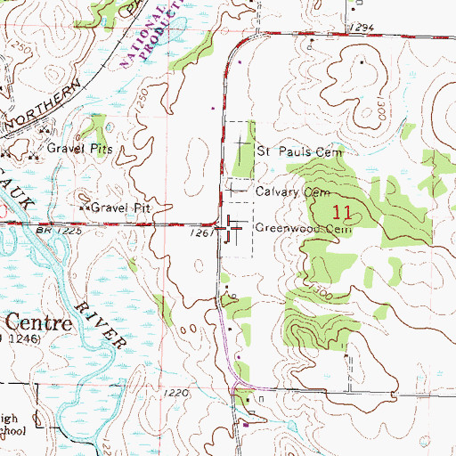 Topographic Map of Greenwood Cemetery, MN