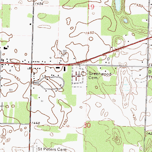 Topographic Map of Greenwood Cemetery, MN