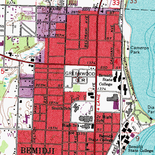 Topographic Map of Greenwood Cemetery, MN
