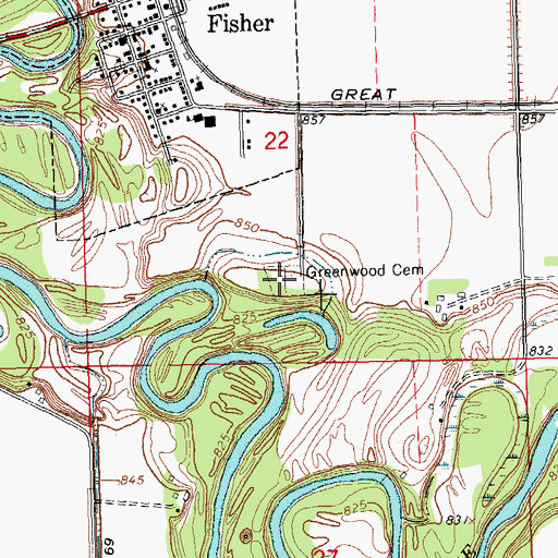 Topographic Map of Greenwood Cemetery, MN