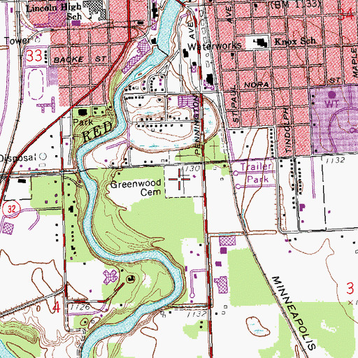 Topographic Map of Greenwood Cemetery, MN