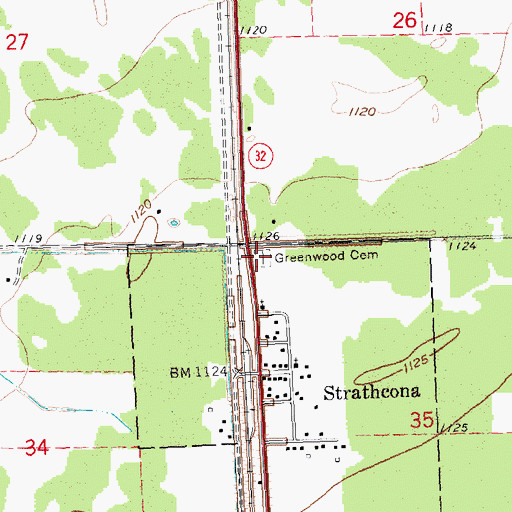 Topographic Map of Greenwood Cemetery, MN