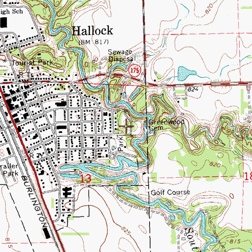 Topographic Map of Greenwood Cemetery, MN