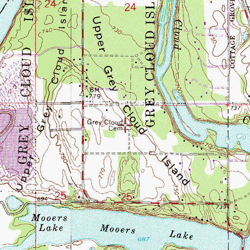 Topographic Map of Grey Cloud Cemetery, MN