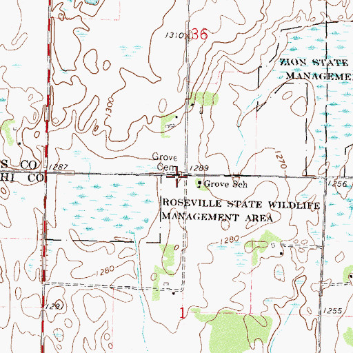 Topographic Map of Grove Cemetery, MN