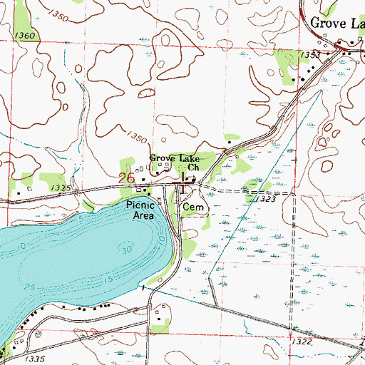 Topographic Map of Grove Lake Church, MN