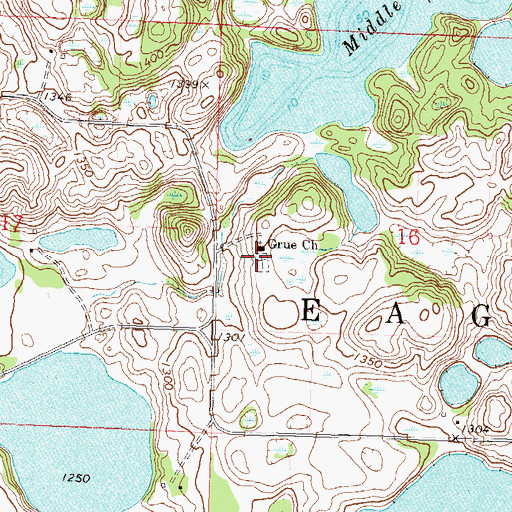 Topographic Map of Grue Church, MN