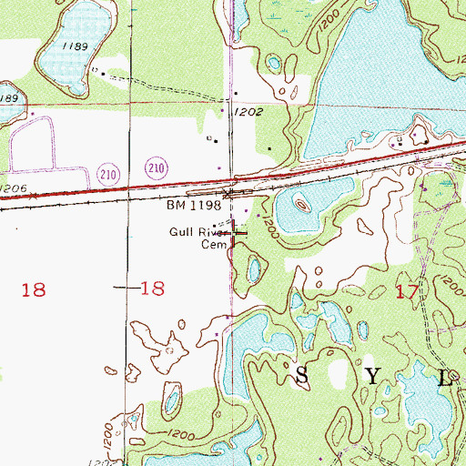 Topographic Map of Gull River Cemetery, MN
