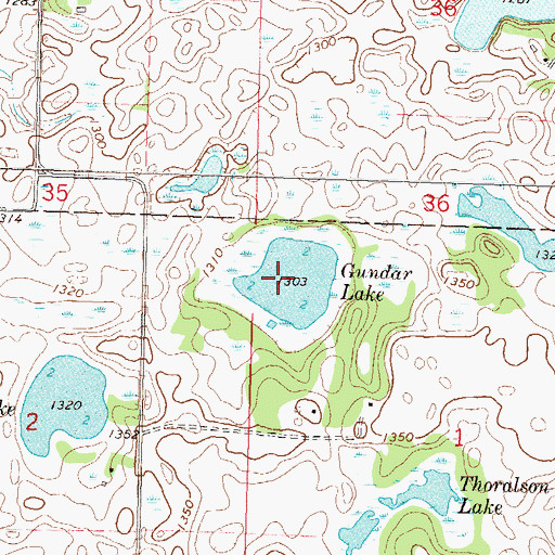 Topographic Map of Gundar Lake, MN