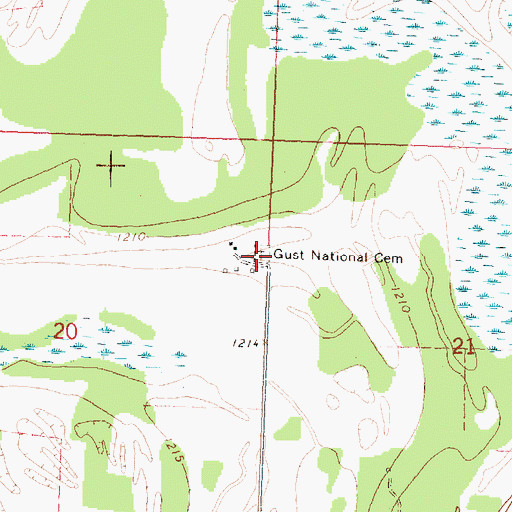 Topographic Map of Gust National Cemetery, MN
