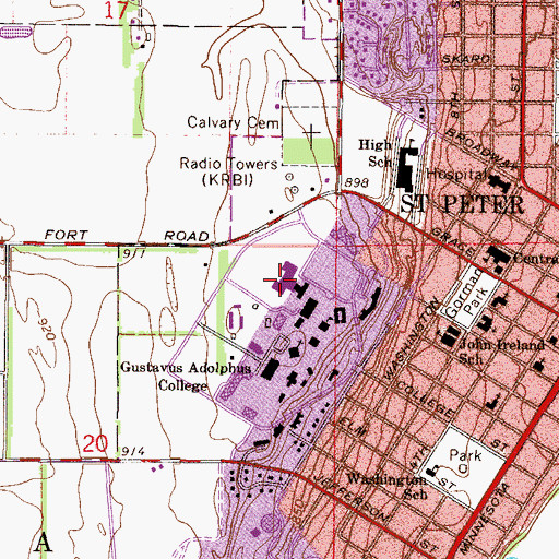 Topographic Map of Gustavus Adolphus College, MN