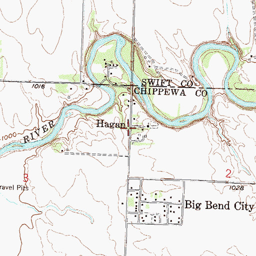 Topographic Map of Hagan, MN