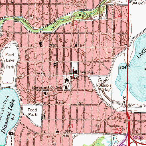 Topographic Map of Hale Elementary School, MN