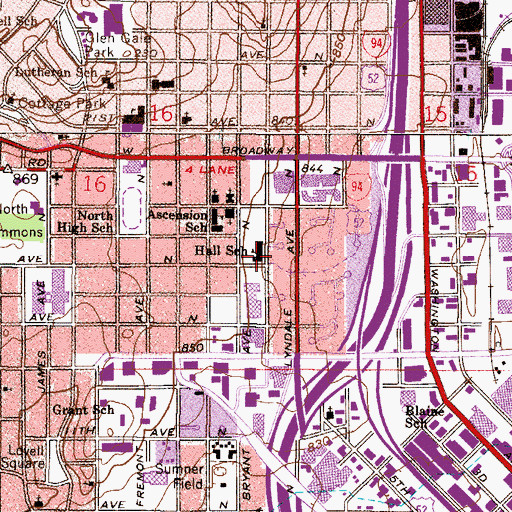 Topographic Map of Hall Elementary School, MN