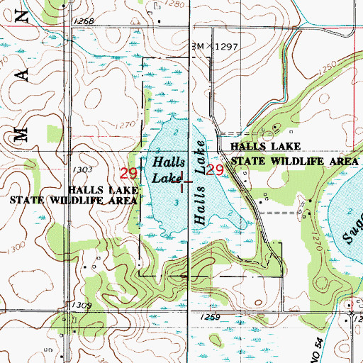 Topographic Map of Halls Lake, MN