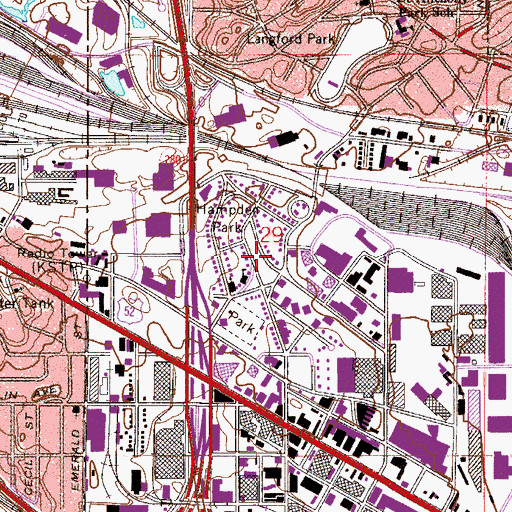 Topographic Map of Hampden Park, MN