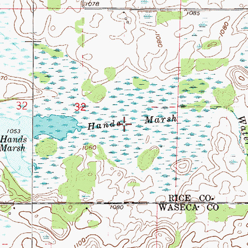 Topographic Map of Hands Marsh, MN