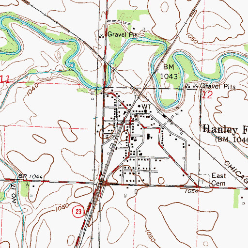 Topographic Map of Hanley Falls, MN