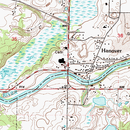 Topographic Map of Hanover, MN