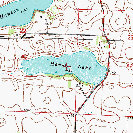Topographic Map of Hanse Lake, MN