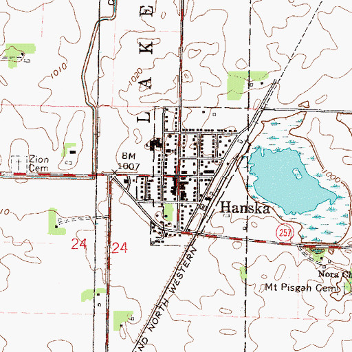 Topographic Map of Hanska, MN