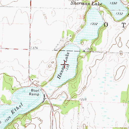 Topographic Map of Hanson Lake, MN