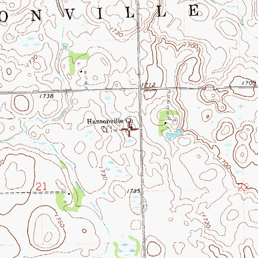 Topographic Map of Hansonville Church, MN