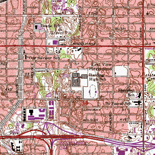 Topographic Map of Harding Senior High School, MN