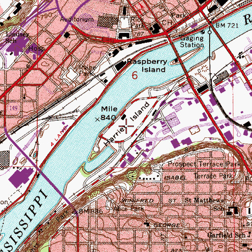 Topographic Map of Harriet Island, MN
