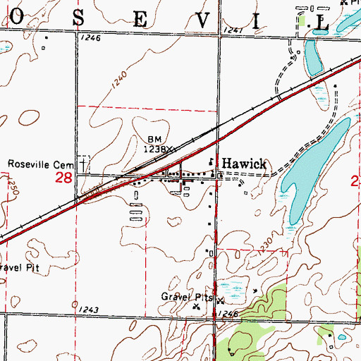 Topographic Map of Hawick, MN