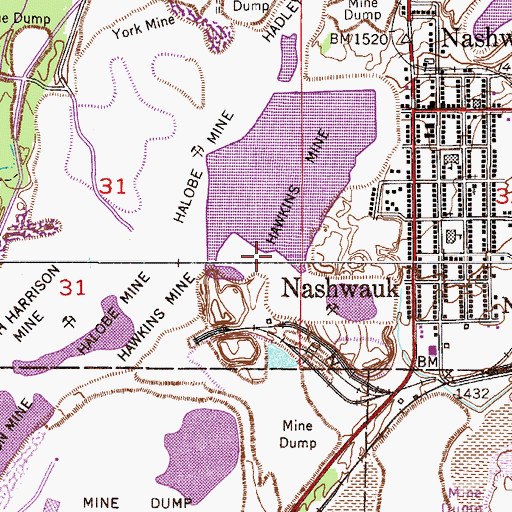 Topographic Map of Hawkins Mine, MN