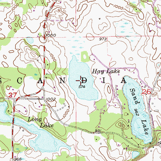 Topographic Map of Hay Lake, MN