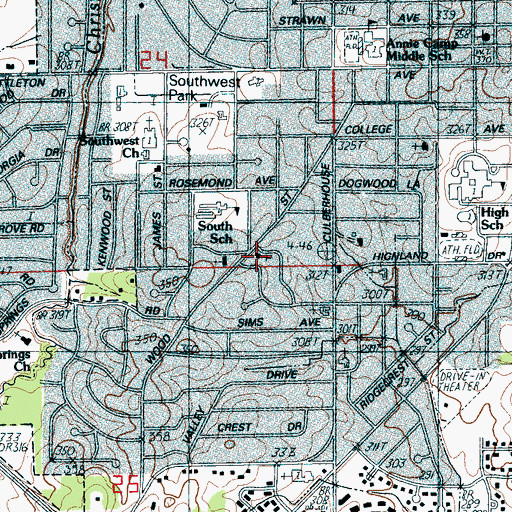 Topographic Map of Gospel Assembly Church, AR